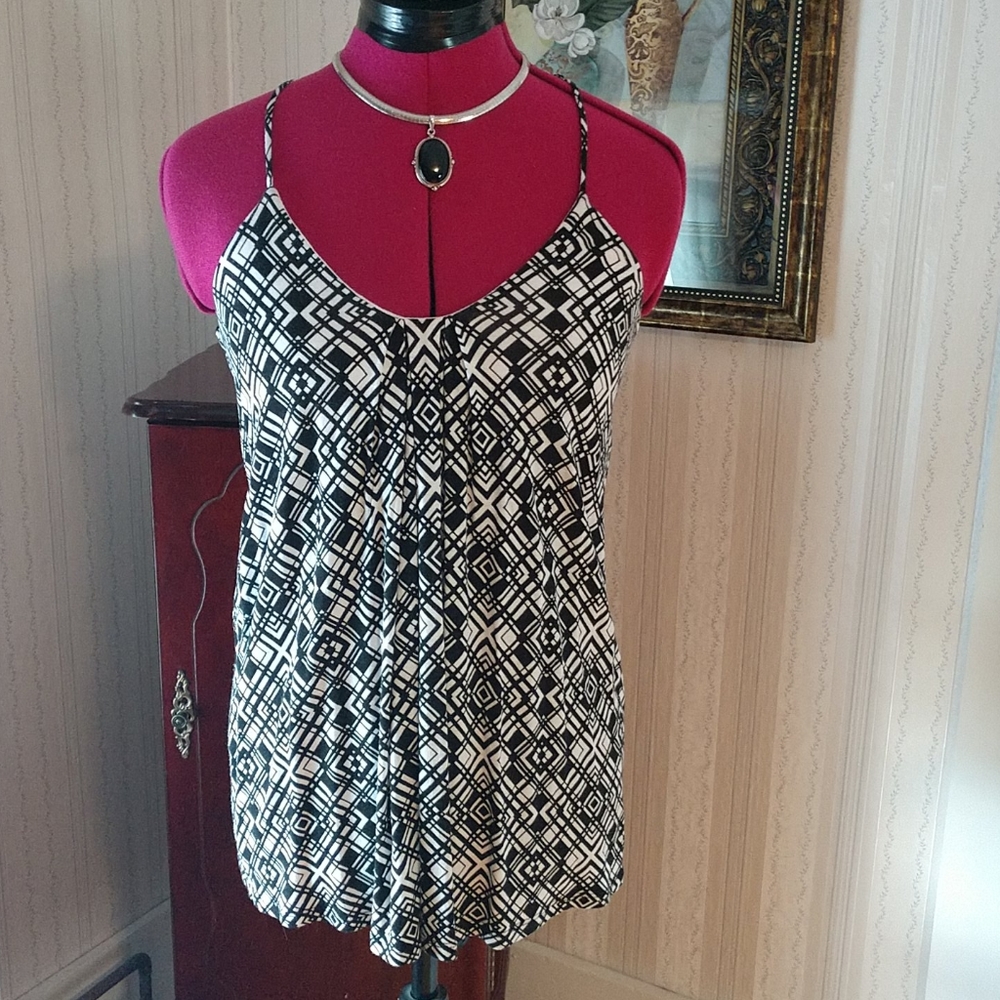 Cynthia Rowley Racerback Tunic Tank S Black/white